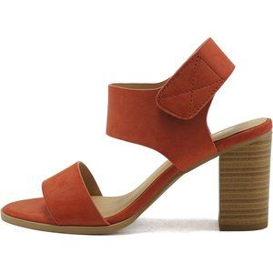 Women Open Round Toe Chunky Heel Ankle Strap High  Burnt Orange Nubuck Heel